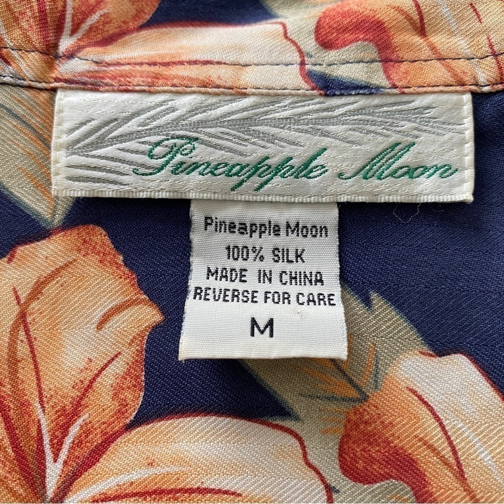 Pineapple MOON 100% Silk Aloha Hawaiian Floral Shirt Men M Medium - Picture 4 of 5
